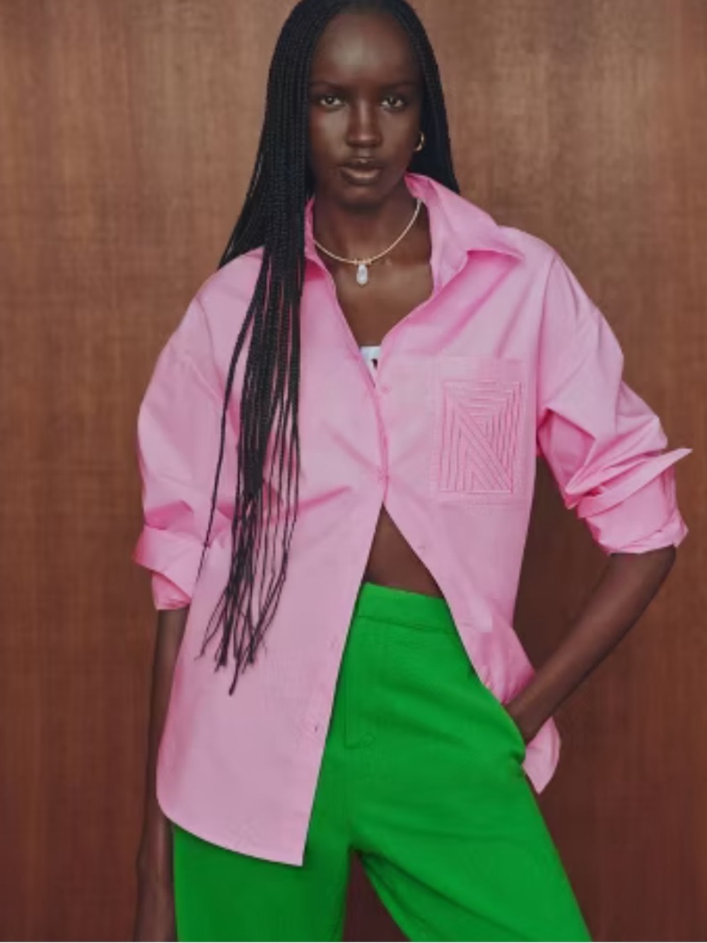 NWT Rosie Assoulin Long Sleeve Oversized Poplin Button-Down Shirt Pink
